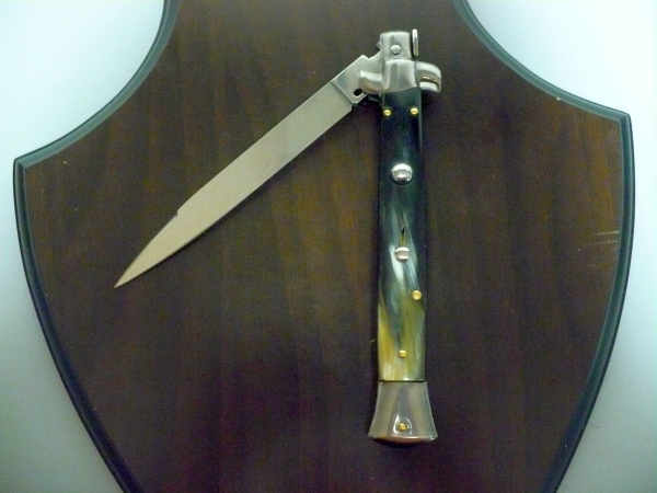 Frank Beltrame - italian stiletto, coltello a scatto, 28 cm -bufalo brasiliano, lama swedge FB 28/09Sw-1