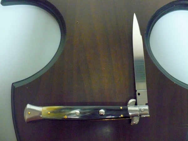 Frank Beltrame - italian stiletto, coltello a scatto, 28 cm -bufalo brasiliano, lama swedge FB 28/09Sw-1