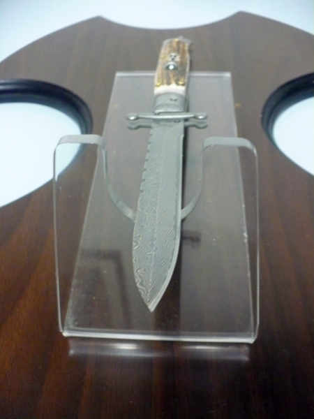 Classic swinguard - italian stiletto, coltello a scatto, 28cm - AKC World , lama damasco-dagger, corno di cervo / deer horn