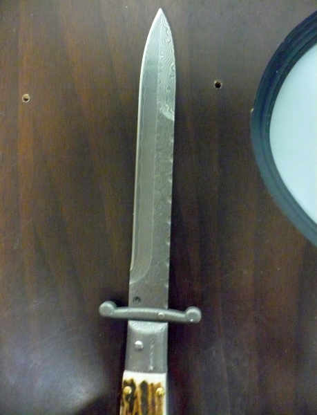 Classic swinguard - italian stiletto, coltello a scatto, 28cm - AKC World , lama damasco-dagger, corno di cervo / deer horn