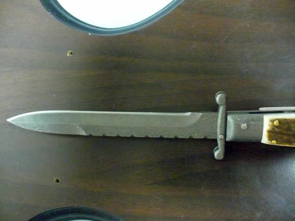 Classic swinguard - italian stiletto, coltello a scatto, 28cm - AKC World , lama damasco-dagger, corno di cervo / deer horn