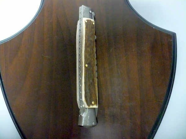 Classic swinguard - italian stiletto, coltello a scatto, 28cm - AKC World , lama damasco-dagger, corno di cervo / deer horn