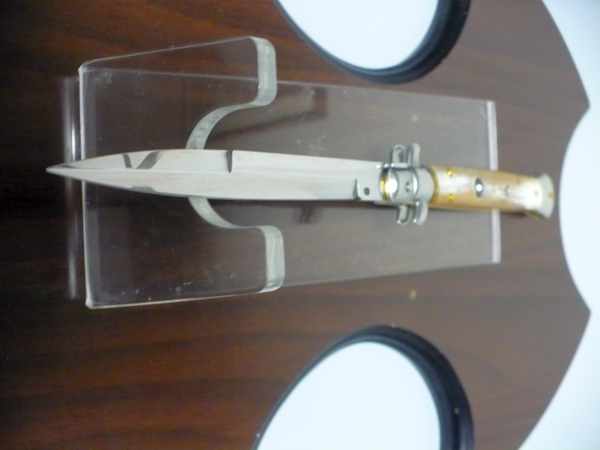 Frank Beltrame - italian stiletto, coltello a scatto, 28cm -bufalo chiaro, lama baionetta  FB 28/48B- 11