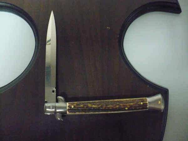 Coltello a scatto - pugnale -Frank Beltrame - italian stiletto 28 cm - corno di cervo / deer horn, lama baionetta- FB 28/63B- 11