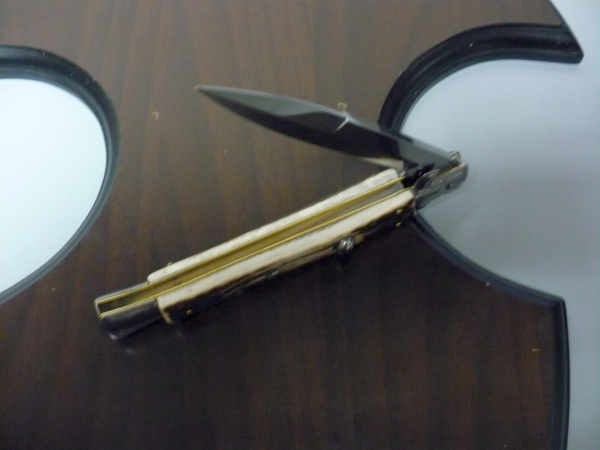 Coltello a scatto - pugnale -Frank Beltrame - italian stiletto 28 cm - corno di cervo / deer horn, lama baionetta- FB 28/63B- 11