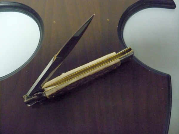 Coltello a scatto - pugnale -Frank Beltrame - italian stiletto 28 cm - corno di cervo / deer horn, lama baionetta- FB 28/63B- 11