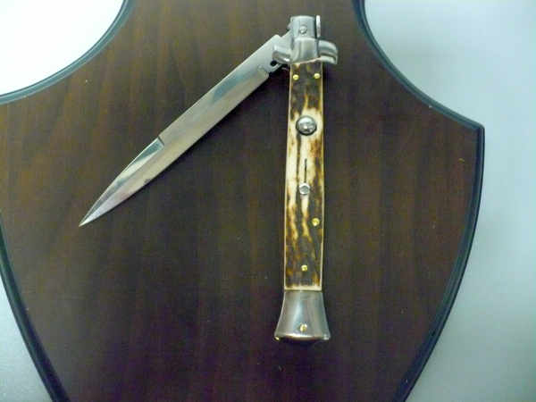 Coltello a scatto - pugnale -Frank Beltrame - italian stiletto 28 cm - corno di cervo / deer horn, lama baionetta- FB 28/63B- 11