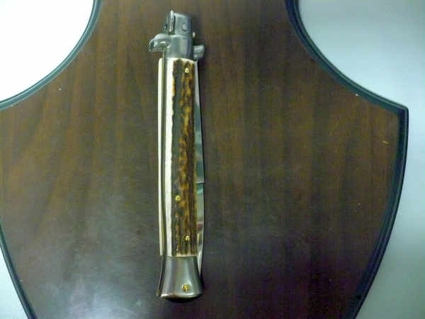 Coltello a scatto - pugnale -Frank Beltrame - italian stiletto 28 cm - corno di cervo / deer horn, lama baionetta- FB 28/63B- 11