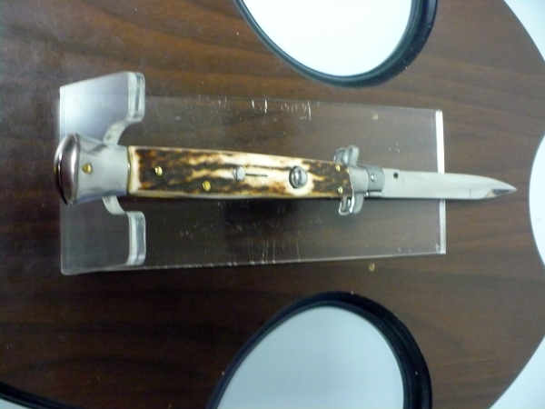 Coltello a scatto - pugnale -Frank Beltrame - italian stiletto 28 cm - corno di cervo / deer horn, lama baionetta- FB 28/63B- 11