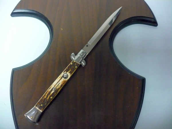 Coltello a scatto - pugnale -Frank Beltrame - italian stiletto 28 cm - corno di cervo / deer horn, lama baionetta- FB 28/63B- 11