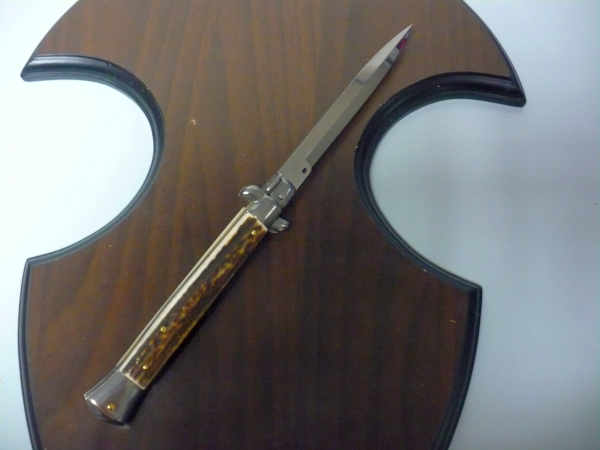 Coltello a scatto - pugnale -Frank Beltrame - italian stiletto 28 cm - corno di cervo / deer horn, lama baionetta- FB 28/63B- 11