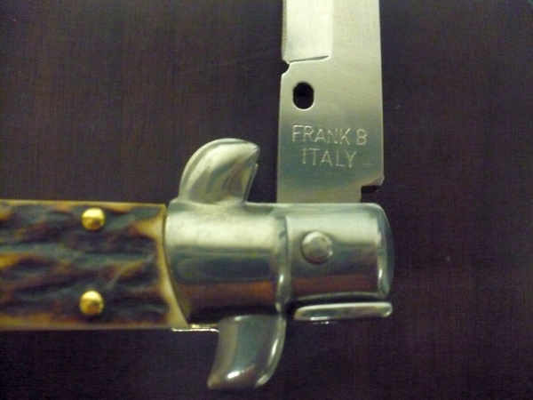 Coltello a scatto - pugnale -Frank Beltrame - italian stiletto 28 cm - corno di cervo / deer horn, lama baionetta- FB 28/63B- 11