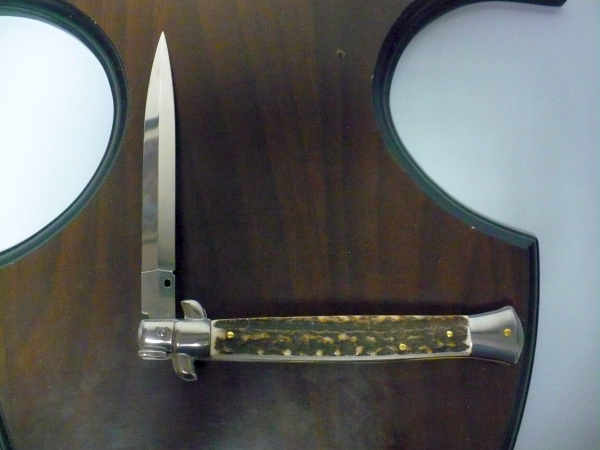 Coltello a scatto - pugnale -Frank Beltrame - italian stiletto 28 cm - corno di cervo / deer horn, lama dagger -  FB 28/63D - 11