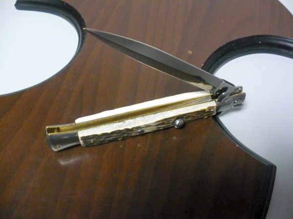 Coltello a scatto - pugnale -Frank Beltrame - italian stiletto 28 cm - corno di cervo / deer horn, lama dagger -  FB 28/63D - 11