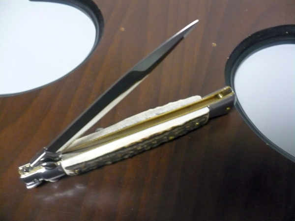 Coltello a scatto - pugnale -Frank Beltrame - italian stiletto 28 cm - corno di cervo / deer horn, lama dagger -  FB 28/63D - 11