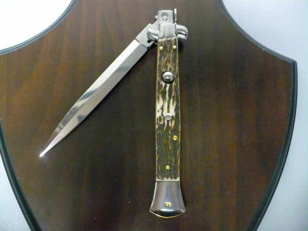 Coltello a scatto - pugnale -Frank Beltrame - italian stiletto 28 cm - corno di cervo / deer horn, lama dagger -  FB 28/63D - 11