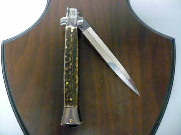 Coltello a scatto - pugnale -Frank Beltrame - italian stiletto 28 cm - corno di cervo / deer horn, lama dagger -  FB 28/63D - 11