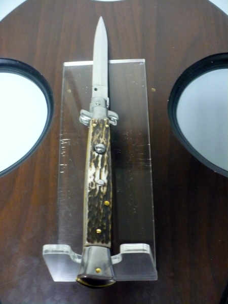 Coltello a scatto - pugnale -Frank Beltrame - italian stiletto 28 cm - corno di cervo / deer horn, lama dagger -  FB 28/63D - 11