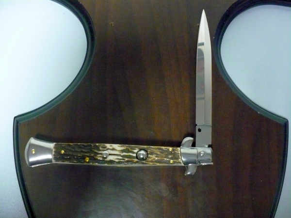 Coltello a scatto - pugnale -Frank Beltrame - italian stiletto 28 cm - corno di cervo / deer horn, lama dagger -  FB 28/63D - 11