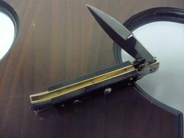 Frank Beltrame , italian stiletto , pugnale - 23 cm , corno di bufalo scuro,lama baionetta , modello FB 23/58B -14