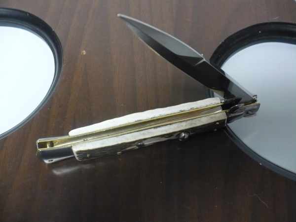 Coltello a scatto - pugnale -Frank Beltrame - italian stiletto 28 cm - corno di cervo / deer horn, lama baionetta -  FB 28/63B - 13