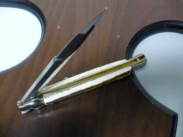 Coltello a scatto - pugnale -Frank Beltrame - italian stiletto 28 cm - corno di cervo / deer horn, lama baionetta -  FB 28/63B - 13