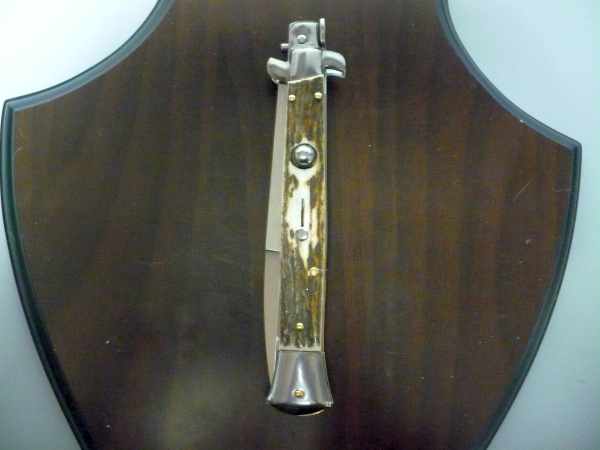 Coltello a scatto - pugnale -Frank Beltrame - italian stiletto 28 cm - corno di cervo / deer horn, lama baionetta -  FB 28/63B - 13