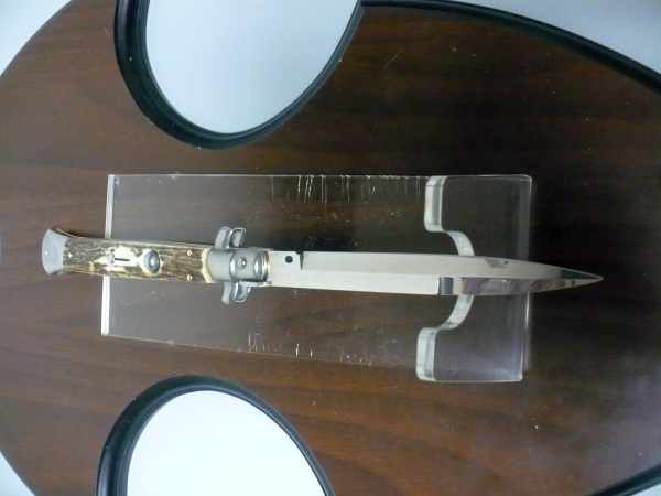 Coltello a scatto - pugnale -Frank Beltrame - italian stiletto 28 cm - corno di cervo / deer horn, lama baionetta -  FB 28/63B - 13