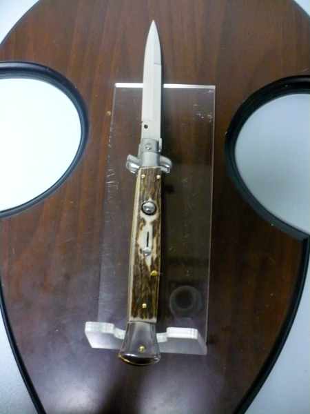 Coltello a scatto - pugnale -Frank Beltrame - italian stiletto 28 cm - corno di cervo / deer horn, lama baionetta -  FB 28/63B - 13