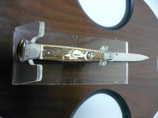 Coltello a scatto - pugnale -Frank Beltrame - italian stiletto 28 cm - corno di cervo / deer horn, lama baionetta -  FB 28/63B - 13