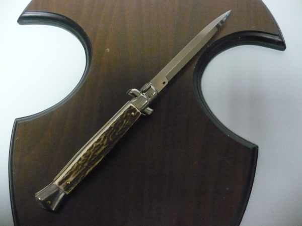 Coltello a scatto - pugnale -Frank Beltrame - italian stiletto 28 cm - corno di cervo / deer horn, lama baionetta -  FB 28/63B - 13