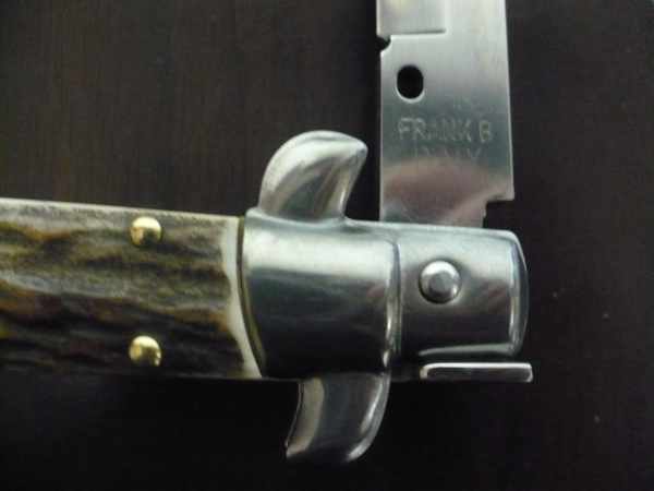 Coltello a scatto - pugnale -Frank Beltrame - italian stiletto 28 cm - corno di cervo / deer horn, lama baionetta -  FB 28/63B - 13