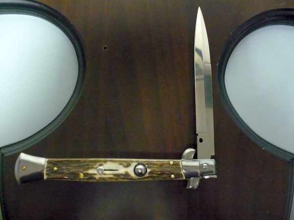 Coltello a scatto - pugnale -Frank Beltrame - italian stiletto 28 cm - corno di cervo / deer horn, lama baionetta -  FB 28/63B - 13