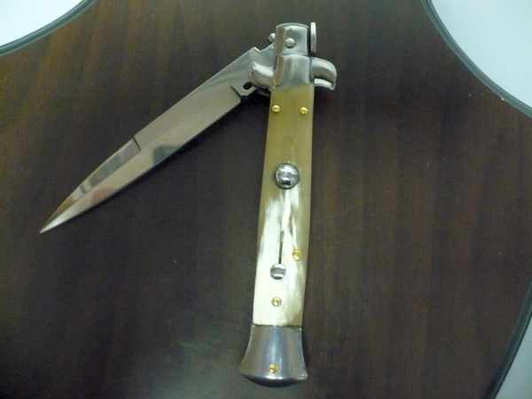 Frank Beltrame - italian stiletto , pugnale - 23 cm - corno di bufalo chiaro - lama baionetta - moddello FB 23/48B -18