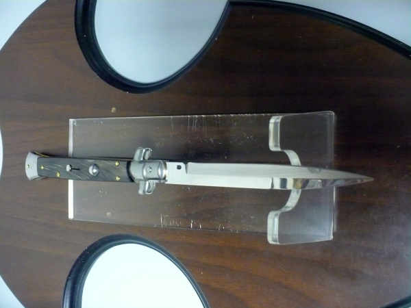 Frank Beltrame - italian stiletto, coltello a scatto, 28 cm -bufalo scuro, lama baionetta FB 28/58B- 19