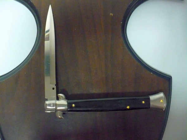 Frank Beltrame - italian stiletto, coltello a scatto, 28 cm -bufalo scuro, lama baionetta FB 28/58B- 19
