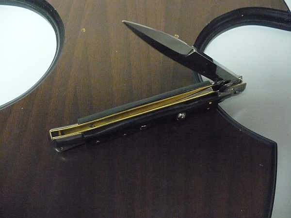 Frank Beltrame - italian stiletto, coltello a scatto, 28 cm -bufalo scuro, lama baionetta FB 28/58B- 19