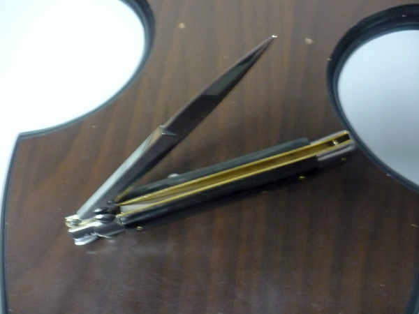 Frank Beltrame - italian stiletto, coltello a scatto, 28 cm -bufalo scuro, lama baionetta FB 28/58B- 19