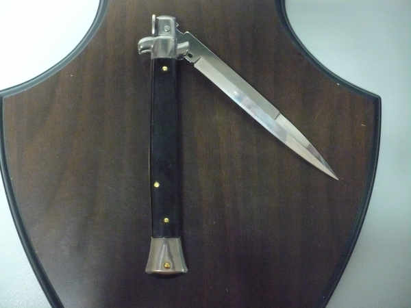 Frank Beltrame - italian stiletto, coltello a scatto, 28 cm -bufalo scuro, lama baionetta FB 28/58B- 19