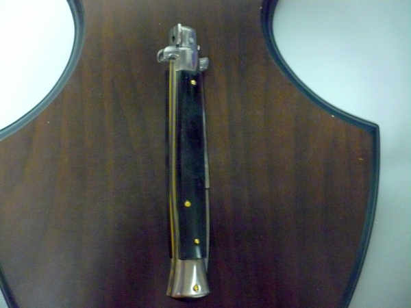 Frank Beltrame - italian stiletto, coltello a scatto, 28 cm -bufalo scuro, lama baionetta FB 28/58B- 19