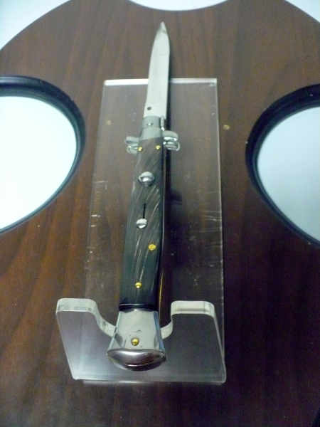 Frank Beltrame - italian stiletto, coltello a scatto, 28 cm -bufalo scuro, lama baionetta FB 28/58B- 19
