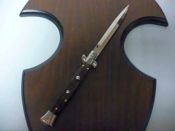 Frank Beltrame - italian stiletto, coltello a scatto, 28 cm -bufalo scuro, lama baionetta FB 28/58B- 19