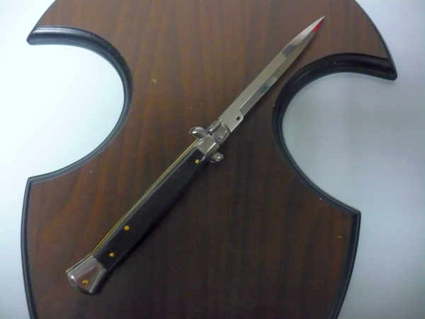 Frank Beltrame - italian stiletto, coltello a scatto, 28 cm -bufalo scuro, lama baionetta FB 28/58B- 19