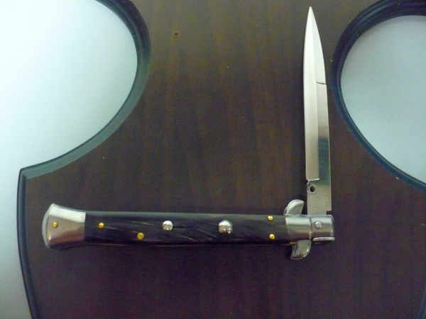 Frank Beltrame - italian stiletto, coltello a scatto, 28 cm -bufalo scuro, lama baionetta FB 28/58B- 19