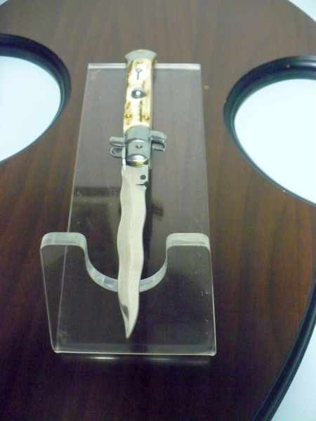 Coltello a scatto - pugnale -Frank Beltrame - italian stiletto 23 cm - lama kriss- corno di cervo / deer horn -  FB 23/63K - 2