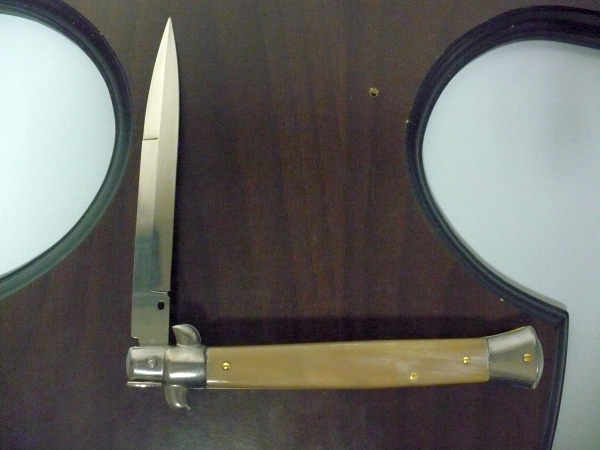 Frank Beltrame - italian stiletto, coltello a scatto, 28 cm -bufalo chiaro, lama baionetta FB 28/48B- 2