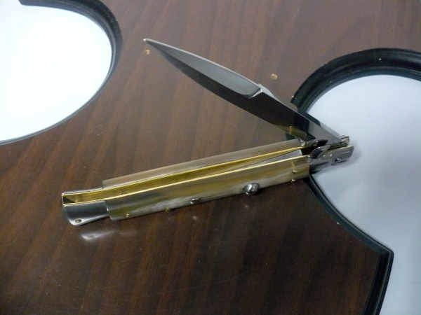 Frank Beltrame - italian stiletto, coltello a scatto, 28 cm -bufalo chiaro, lama baionetta FB 28/48B- 2