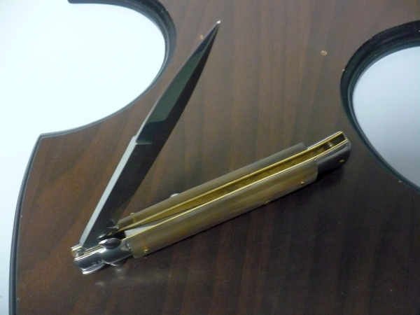 Frank Beltrame - italian stiletto, coltello a scatto, 28 cm -bufalo chiaro, lama baionetta FB 28/48B- 2