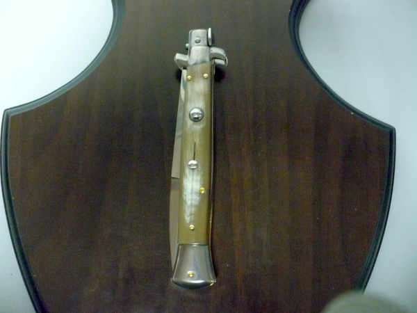 Frank Beltrame - italian stiletto, coltello a scatto, 28 cm -bufalo chiaro, lama baionetta FB 28/48B- 2