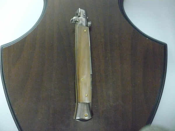 Frank Beltrame - italian stiletto, coltello a scatto, 28 cm -bufalo chiaro, lama baionetta FB 28/48B- 2